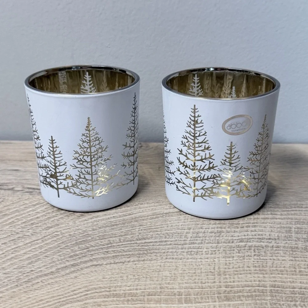 Abbott Winter Forest Candle Holder Set White Gold‎ Holiday Decor Centerpiece